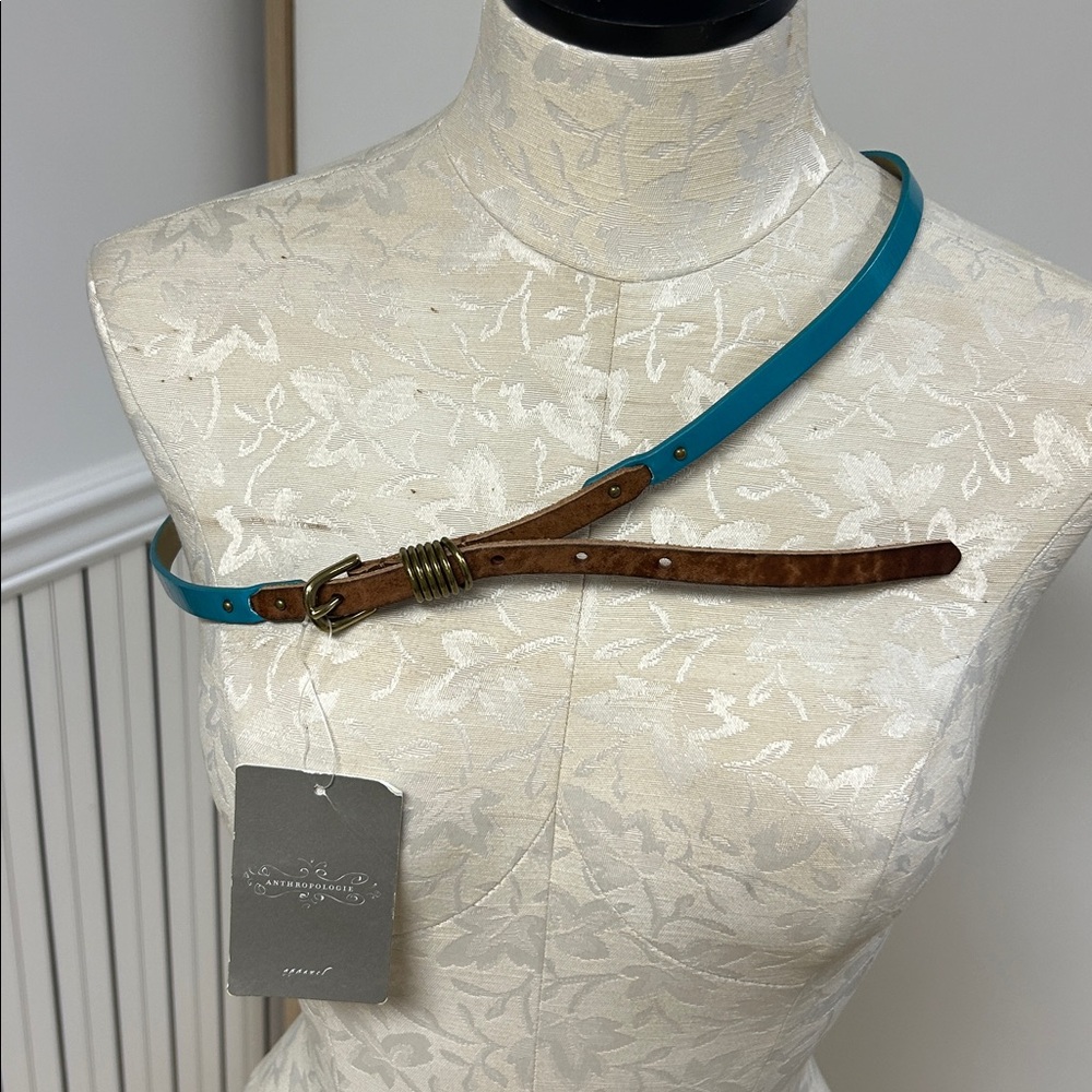 Anthropologie Teal and Brown Leather Belt